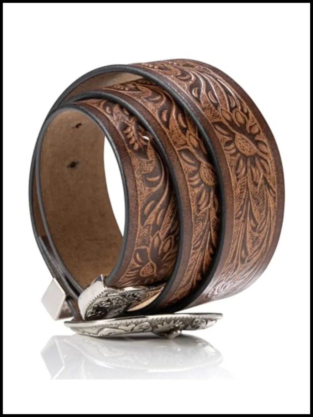 Genuine Buffalo Leather Men's Western Belt Hand-Carved Rodeo Belt